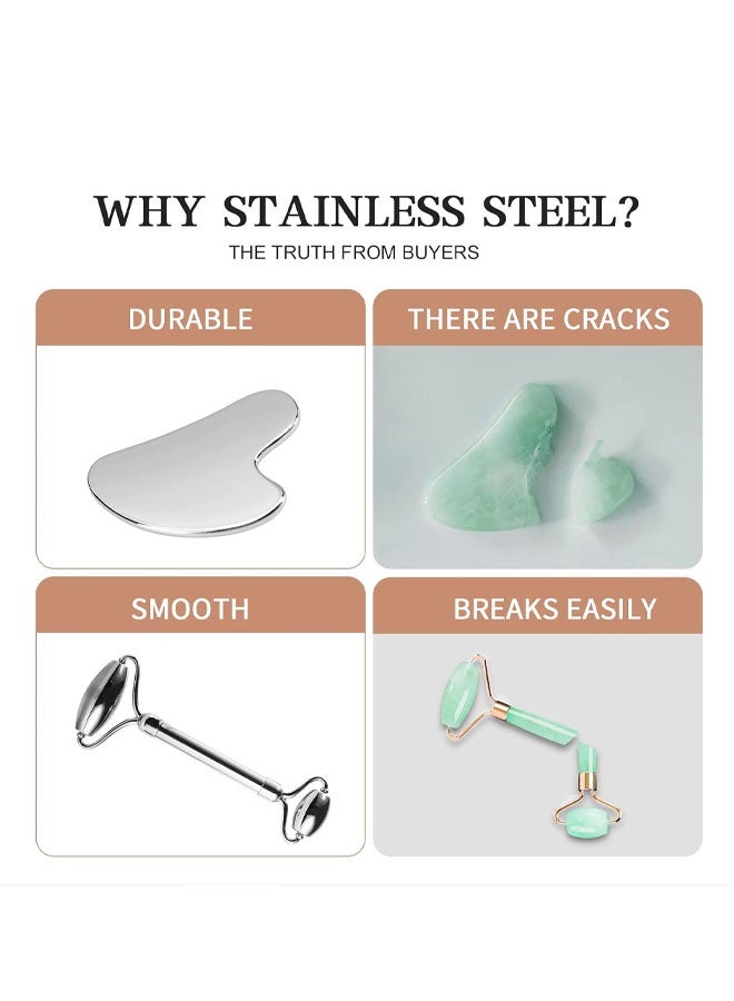 أداة تدليك الوجه من الفولاذ المقاوم للصدأ وأداة غوا شا - غوا شا معدنية، أدوات غوا شا للوجه من الفولاذ المقاوم للصدأ، علاج الوجه والجسم، تقليل الانتفاخ، تصريف اللمف، شد الوجه - Image 4